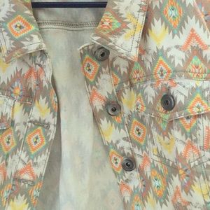 Aztec Print Denim Vest